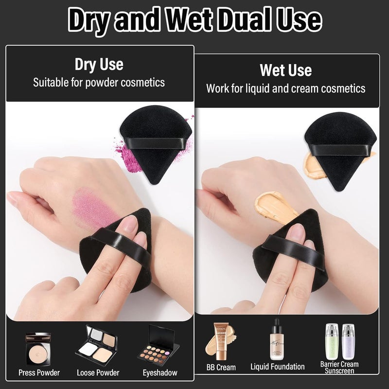 Thrilez 20pcs Triangle Powder Puff, Loose Powder Puffs Makeup Puff for Face Powder, Setting Powder Puff for Make Up, Face Puff Pads for Press Powder, Sponge Powder Applicator for Face and Eye (Black) - Image 3